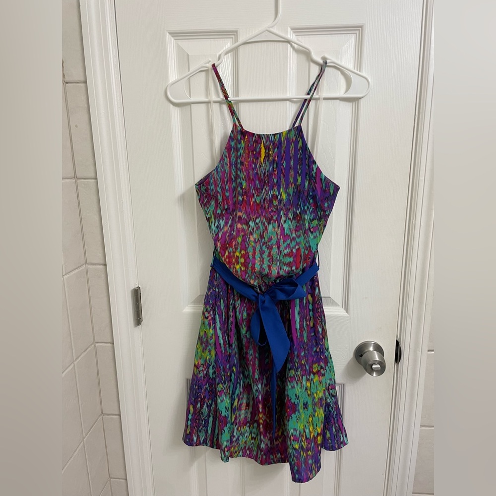 Multi-Color Spaghetti Strap Cinch Waist Cocktail Dress Everly Brand Size Large